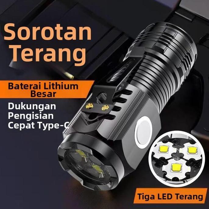 SENTER MINI/ LAMPU SENTER USB CHARGER /SENTER UNTUK MENDAKI GUNUNG/3 Led SuperTerang High Power Flas