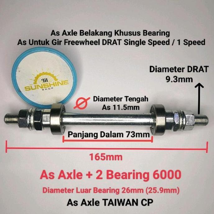 As Axle HUB Belakang Khusus BEARING Sepeda BMX Fixie Mini Onthel Untuk Gir DRAT Freewheel SINGLE 1 S