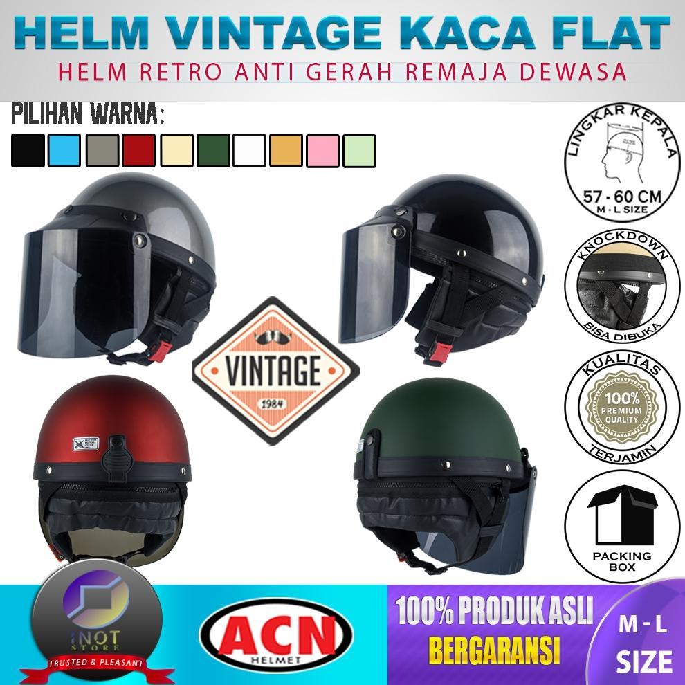 NEW ACN Helm Vintage Chip Cetok Bogo Setengah Kepala Pria Wanita Dewasa Kaca Datar [terbaik][terlari