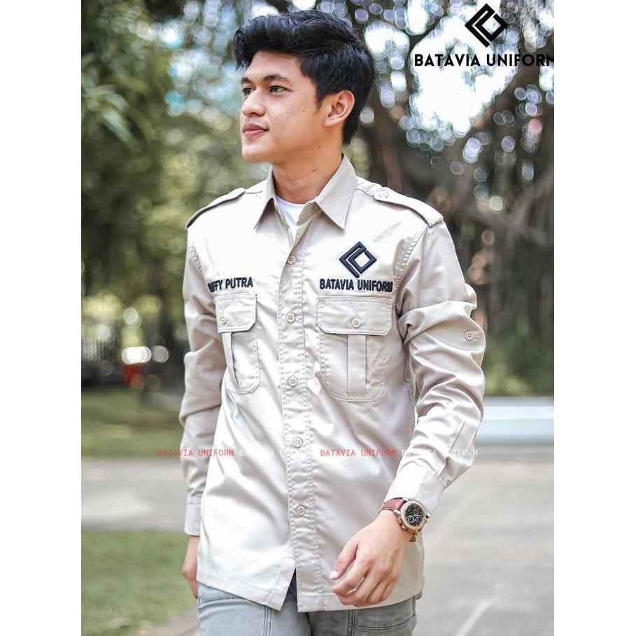 Baju Kemeja PDL Lapangan Tactical Lengan Panjang Custom Bordir Cream