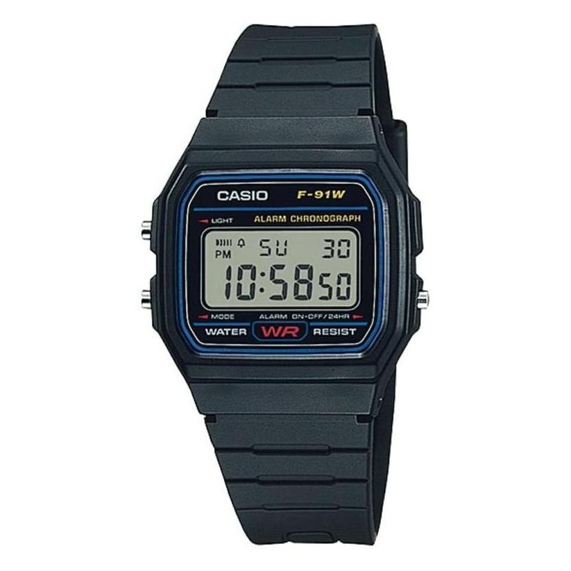 Jam Tangan Pria CASIO Klasik Digital Tali Karet Hitam F-91W-1 Original