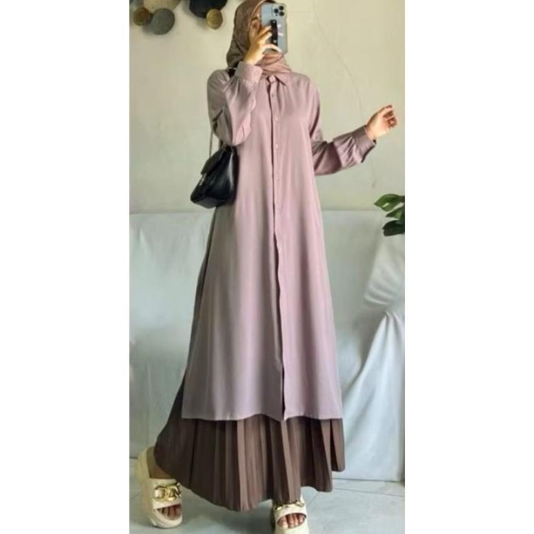 PAKET HEMAT GAMIS TUNIK BIRU LENGAN PANJANG ALLSIZE STANDARD LD 110 ALLSIZE JUMBO LD 120 TERBARU