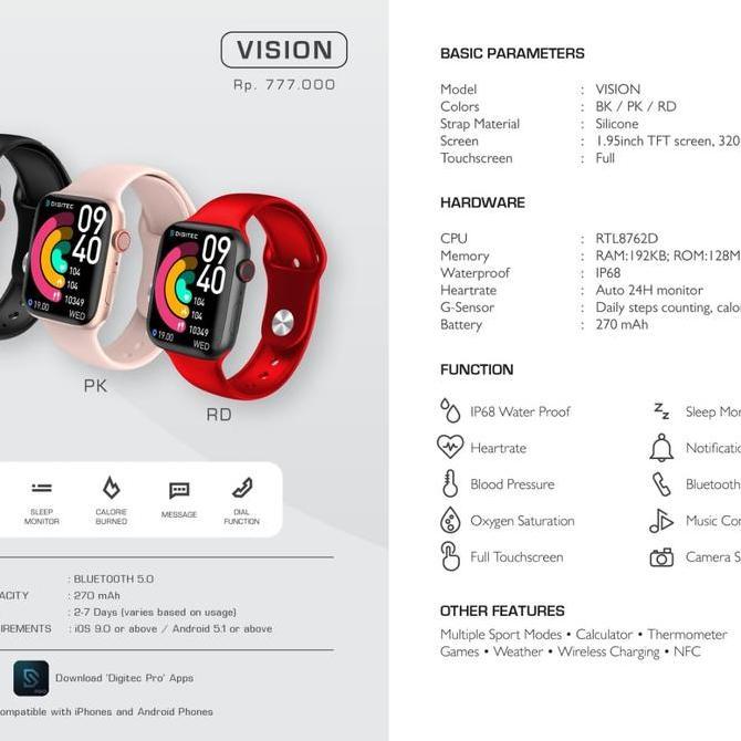 DIGITEC SMART WATCH Jam Tangan Pria Wanita DIGITEC VISION Original
