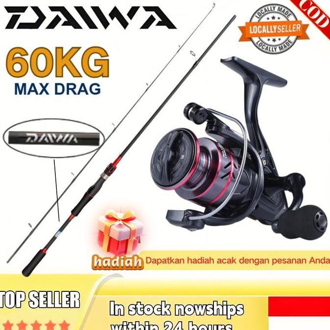 DAIWA Set Lengkap Reel Pancing Joran Laut 50Kg Daya Tarik Kuat Metal Gulungan 1.65M-2.7M Ukuran Flek