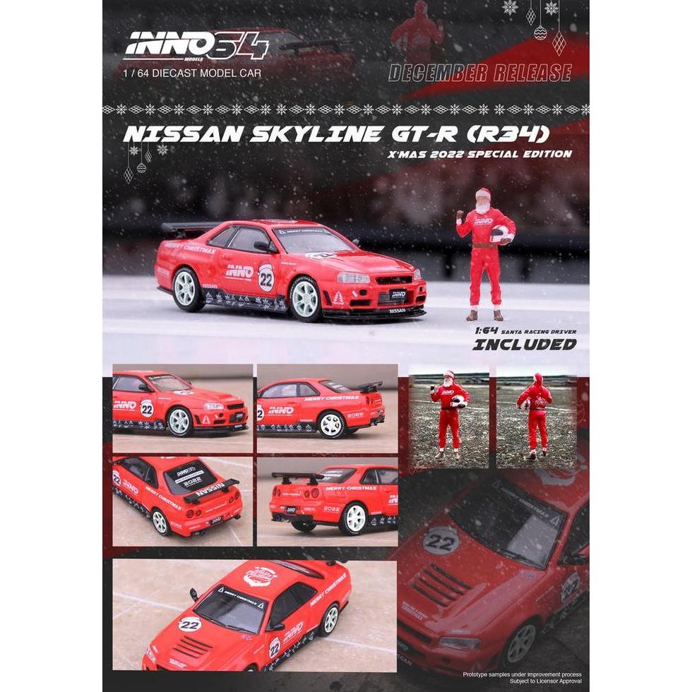 IN64-R34RT-XMAS22 INNO64 NISSAN SKYLINE R34 CHRISTMAS DIECAST