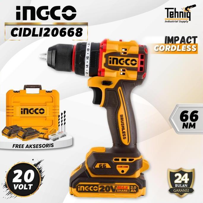 Ingco CIDLI20668 Mesin Bor Tembok Beton 20V / Brushless Impact Drill 13mm Ingco CIDLI20668