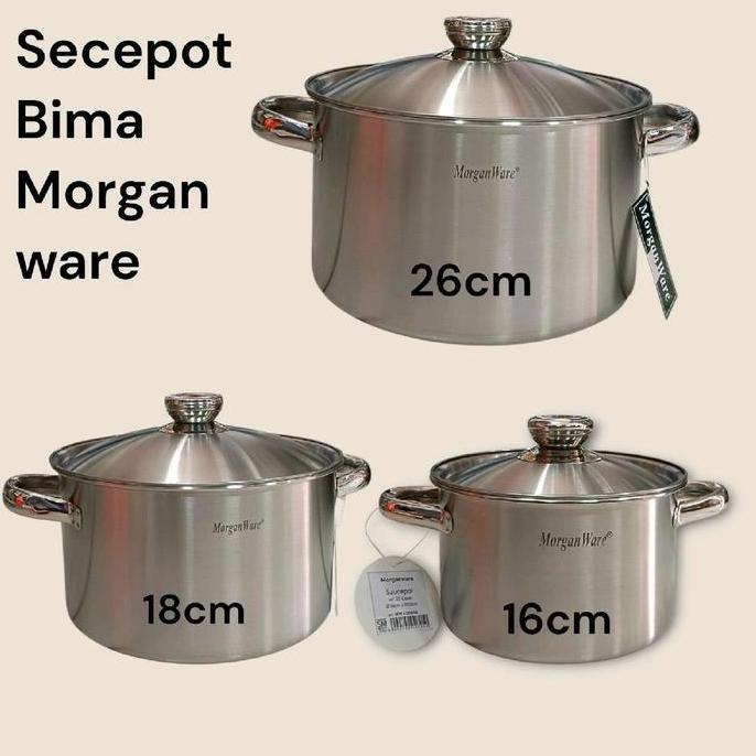 Morgan Ware Panci Bima 26cm 18cm dan 16cm Pot Stainless Steel dengan Tutup untuk Memasak Secepot Bim