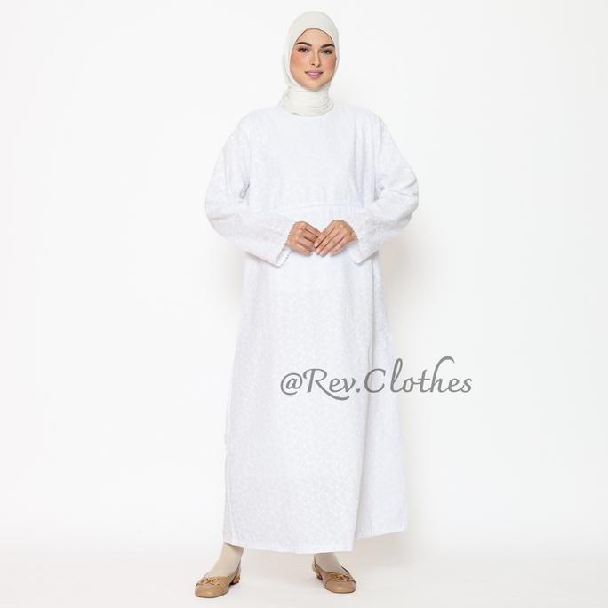 Uffa- Baju Umroh Nita Muslim Model Kantong Doraemon Gamis Umroh Nita Katun Bordir Putih