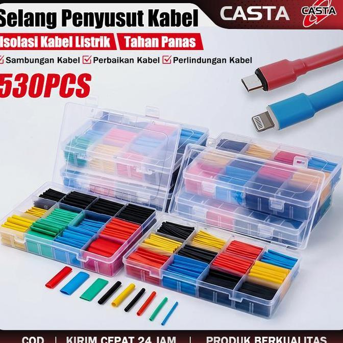 CASTA Heat Shrink Tube Kit 164/328/530PCS Tabung Penyusut Panas 2:1 Multi Warna Isolasi Kabel Listri