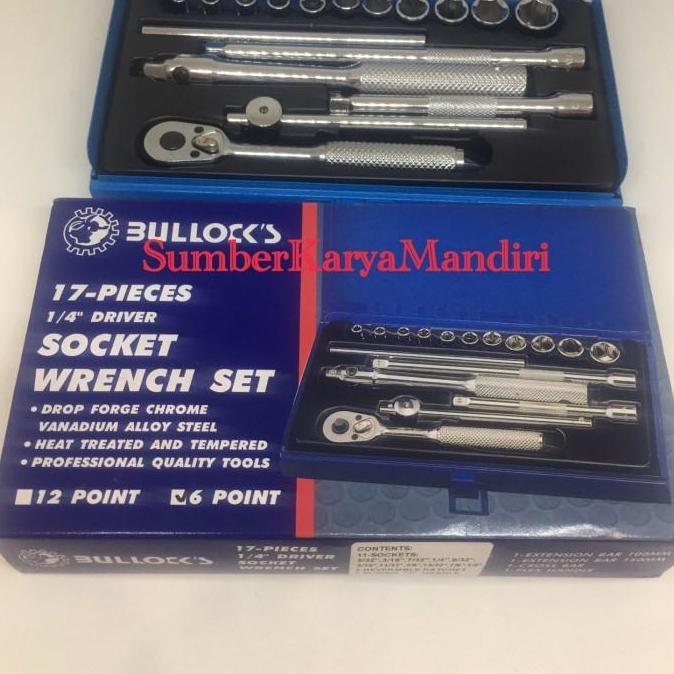 Bullock Kunci Socket Set Inch 1/4" DR 17Pcs 6PT (5/32" s/d 1/2")