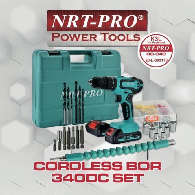 MESIN BOR CORDLESS NRT PRO DC340 BOR BATERAI NRT PRO DC 340 SET