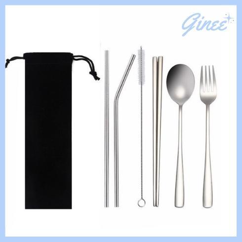 OFFICIAL [COD] Set 7 in 1 Alat Makan Korea Tebal Stainless Steel - Korean Cutlery Set - Sendok Sujeo
