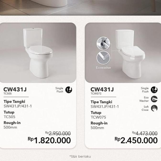 CLOSET DUDUK TOTO CW431J / KLOSET TOTO CW 431 J / TOILET TOTO CW 431 J