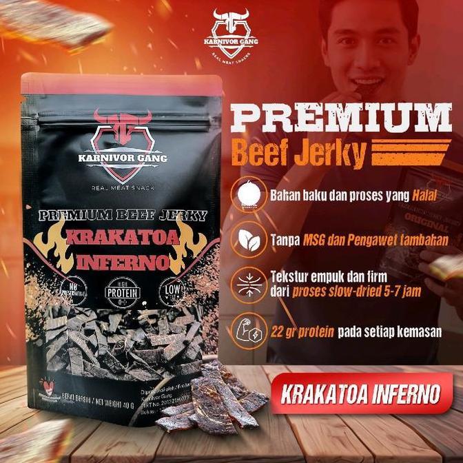 Yummy Beef Jerky Pedas Krakatoa Inferno Snack Dendeng High Protein halal Karnivor Gang