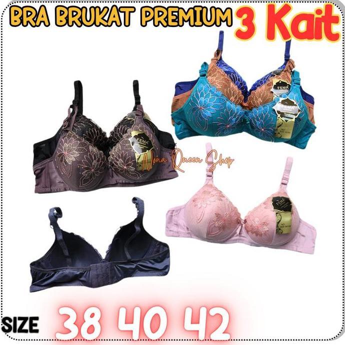 Bra BH Busa Tipis Brokat Tanpa Kawat Motif Bordir Renda / BH Wanita Dewasa Kait 3
