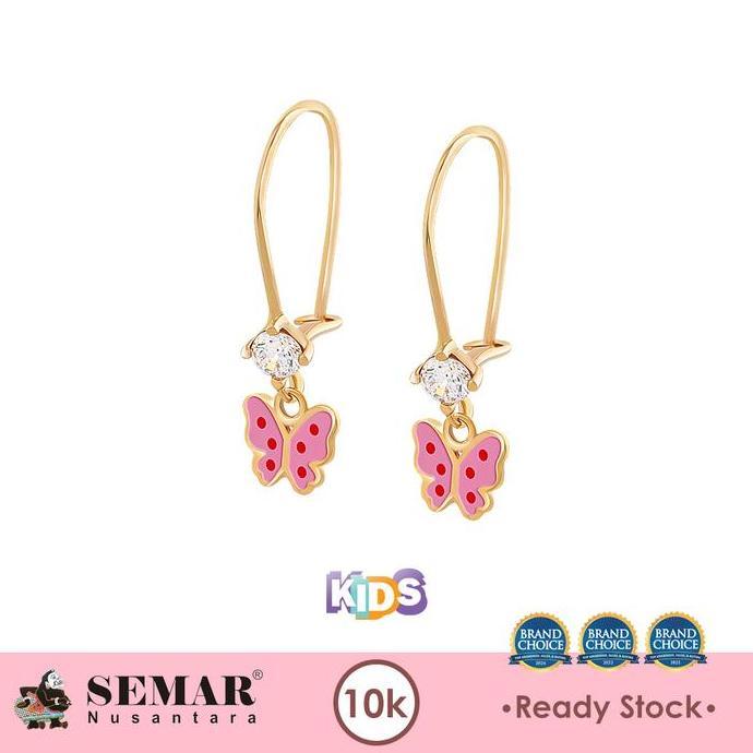 Tevanikarya - Anting Emas Anak Baby Colour Fuschia Burtterfly Gold 10K Semar Nusantara