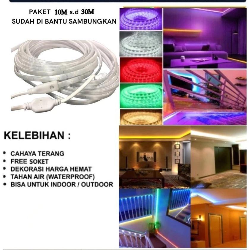 5050 Paket Lampu Led Strip Selang 5050 10M-15M-20M-25M-30M (Lampu Strip+ Soket) 5050 Lampu Hias Cafe