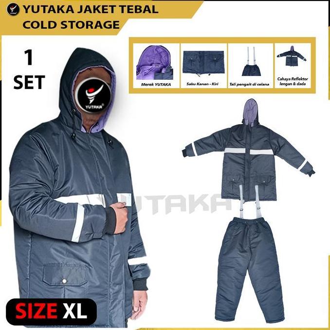 TERMURAH - Jaket Cold Storage Tebal  warna biru navy satu set plus celana murah /  jaket gunung / ja