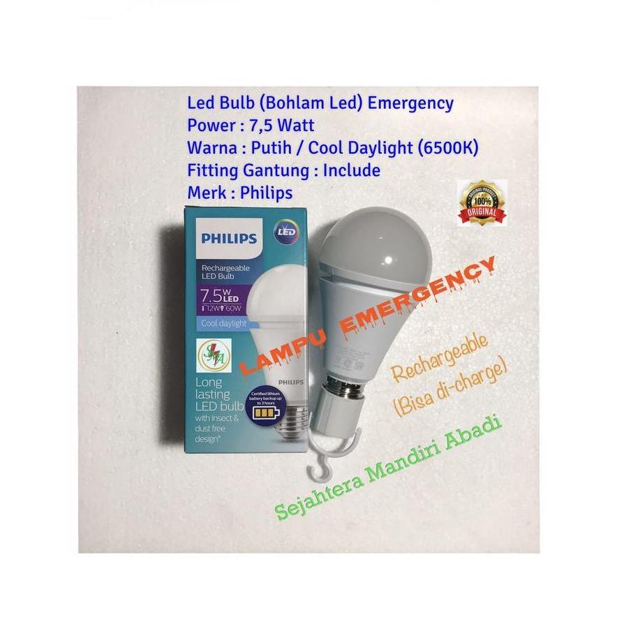Ready Lampu Bohlam Led Bulb Emergency 7,5 Watt Lithium Baterai Charge Philip
