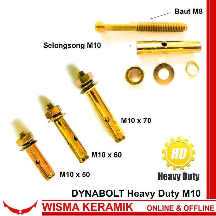 10pcs Dinabolt Dynabolt M10 heavy duty Sekrup skrup dynabolt ukuran M10x50 M10x60 M10x70
