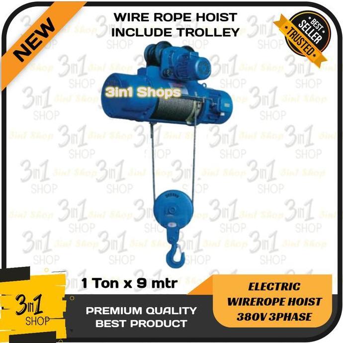 Wire Rope Hoist 1 Ton x 9 Meter / Electric Wirerope Crane 1T x 9m / Katrol Listrik Seling 3 Phase 38