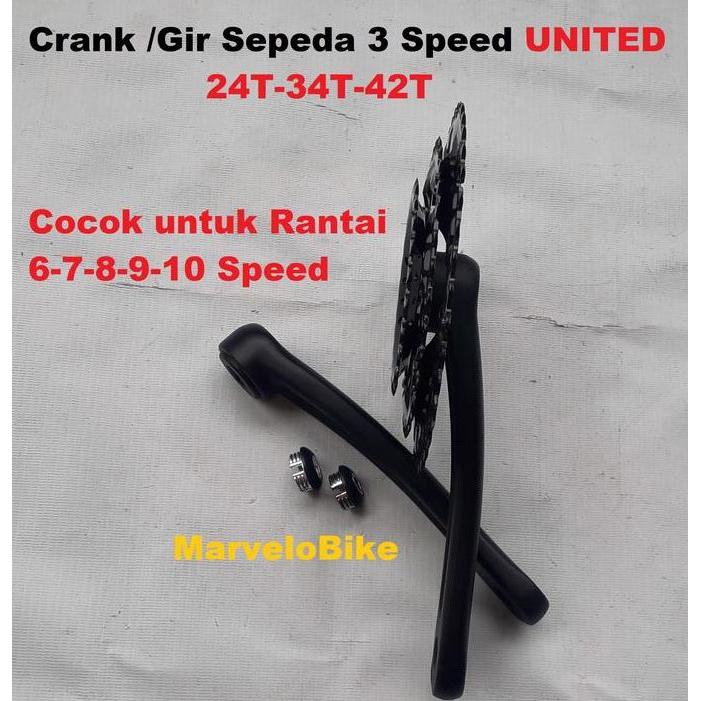 Crank Gir Depan Sepeda 3 Speed 24-34-42T Alloy Merk UNITED murah