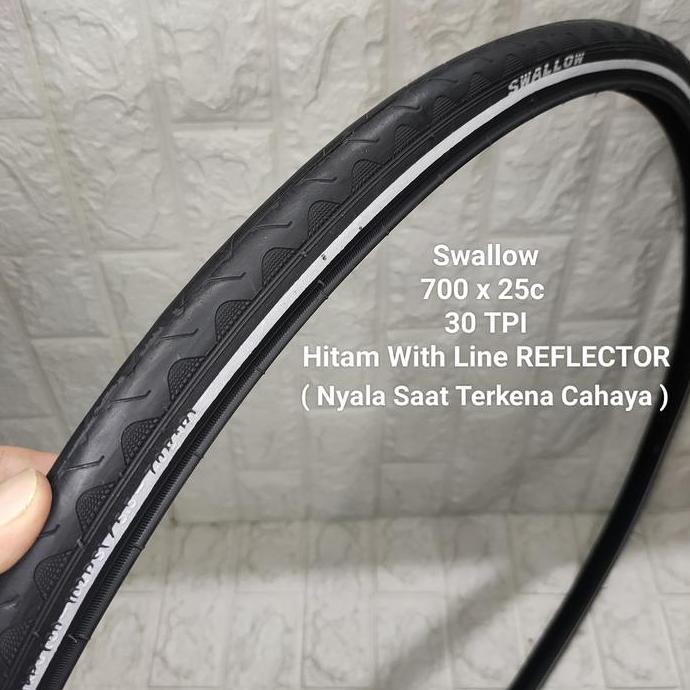 Ban Luar 700 x 25c Swallow Deli Tire 700x25c REFLECTOR Hitam Garis Menyala Sepeda Roadbike Fixie 700