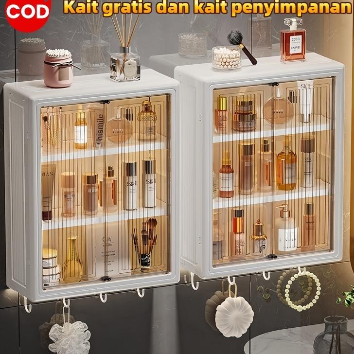 Rak Dinding Tempel Lemari Plastik Kamar Mandi Dinding Aesthetic Kabinet Kamar Mandi Anti Air Serbagu