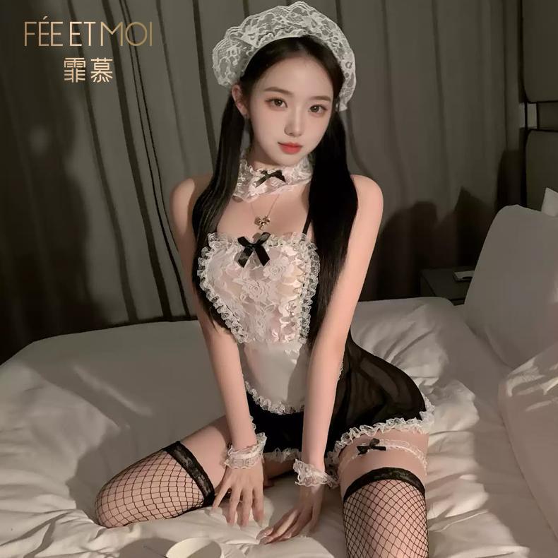 DISKON FEE ET MOI-LINGERIE SET STOCKING SET LINGERIE SEXY + G STRING + BANDO MODEL COSPLAY MAID EROP