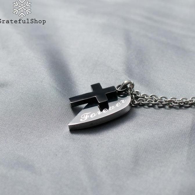 Ready KALUNG PRISCILLA (KALUNG SALIB COUPLE / PASANGAN) CROSS NEKLACE STAINLESS STEEL ANTI KARAT gol