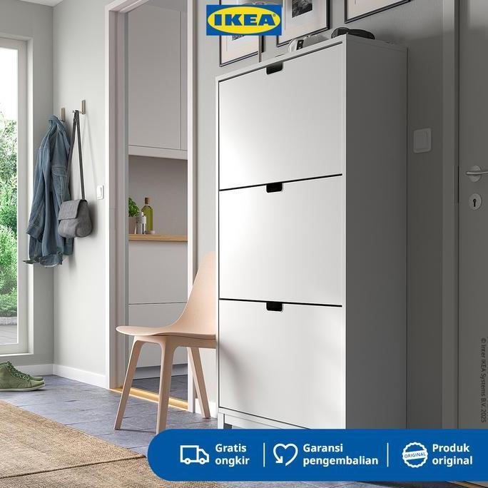 IKEA STALL Rak Kabinet Sepatu Dengan 3 Kompartmen Putih 79x29x148 cm Lemari