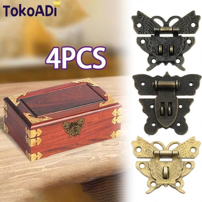 MONTMERY 1SET/4PCS Kunci Pengait Box / Gembok Box Kuncian Kotak Mahar Seserahan Antik Gelap/emas