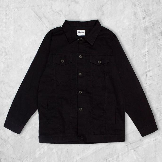 Bless- Fortklass Jaket Arthur Trucker Canvas Parka Pria Kancing Hitam Canvas Man