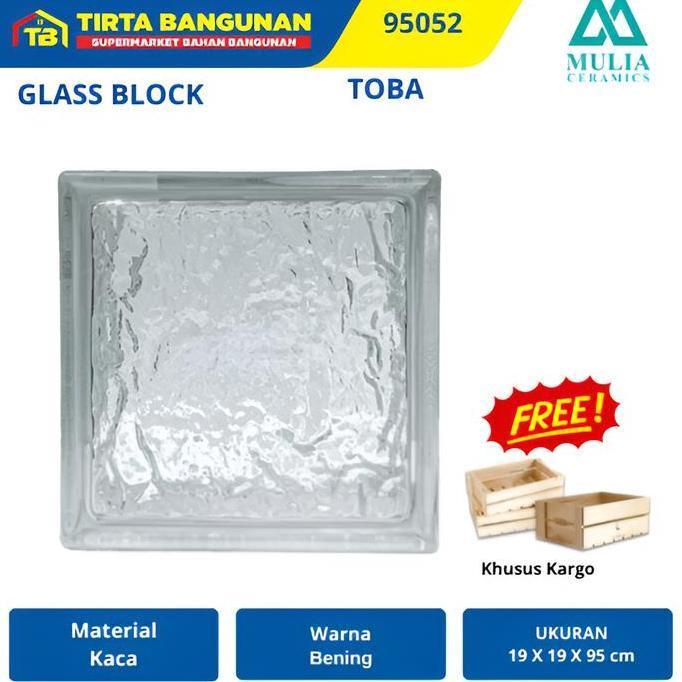 MULIA 95052 TOBA 19 X 19 X 9.5 CM GLASS BLOCK BALOK KACA GLASS BOX KAYU PINTU