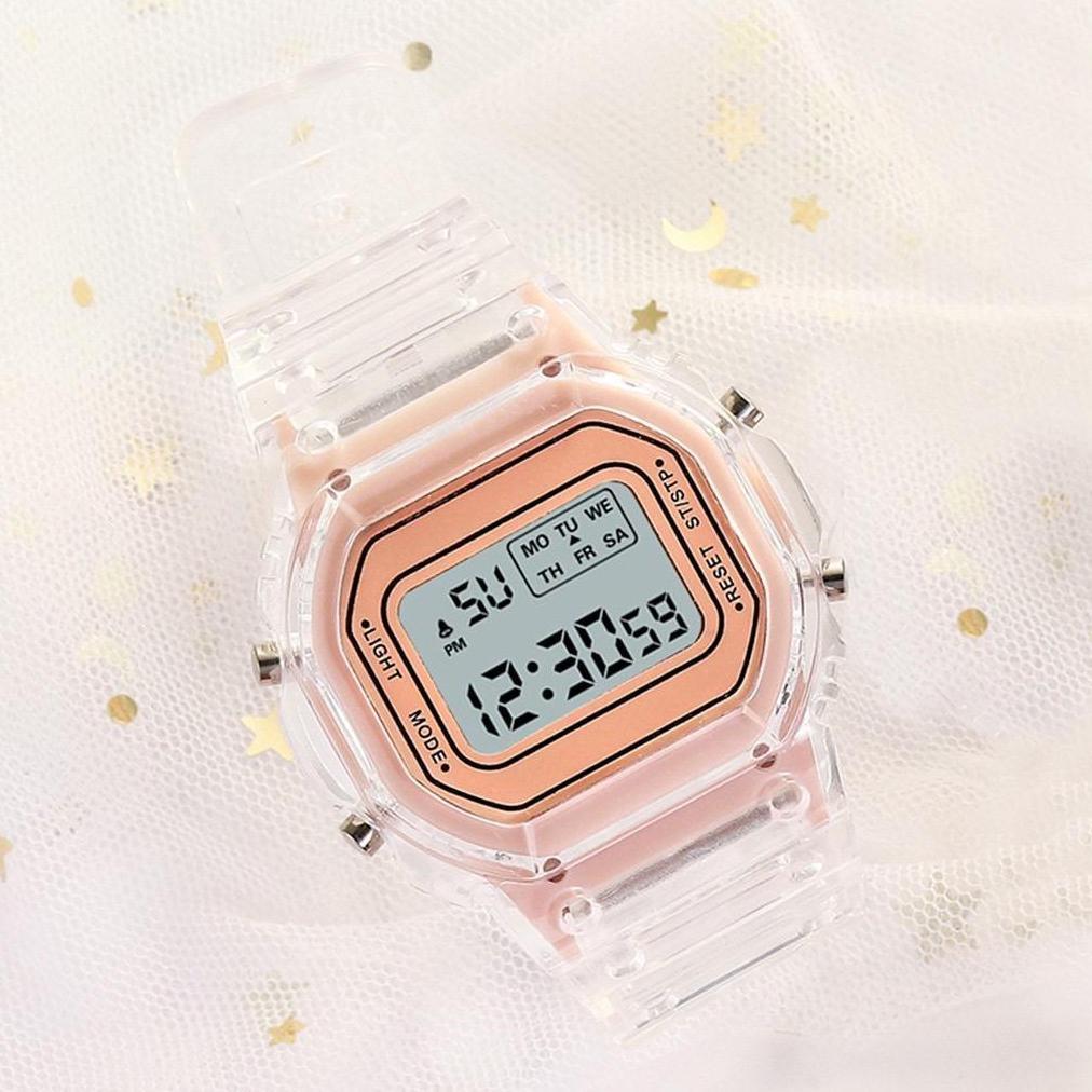 official baj jam tangan pria wanita analog digital transparan square dial couple watch jf059