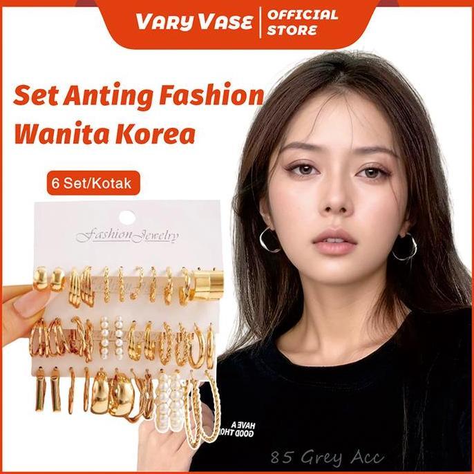 Vary Vase Korea Kepribadian Elegan Anting-Anting Persegi Emas Perak Perak Anting-Anting Bulat Mutiar