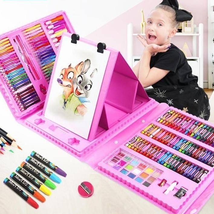 Grade Ori Win Grosir - Crayon Set 208 Alat Mewarnai Warna Set 208Pcs Pensil Warna Krayon Set / Crayo