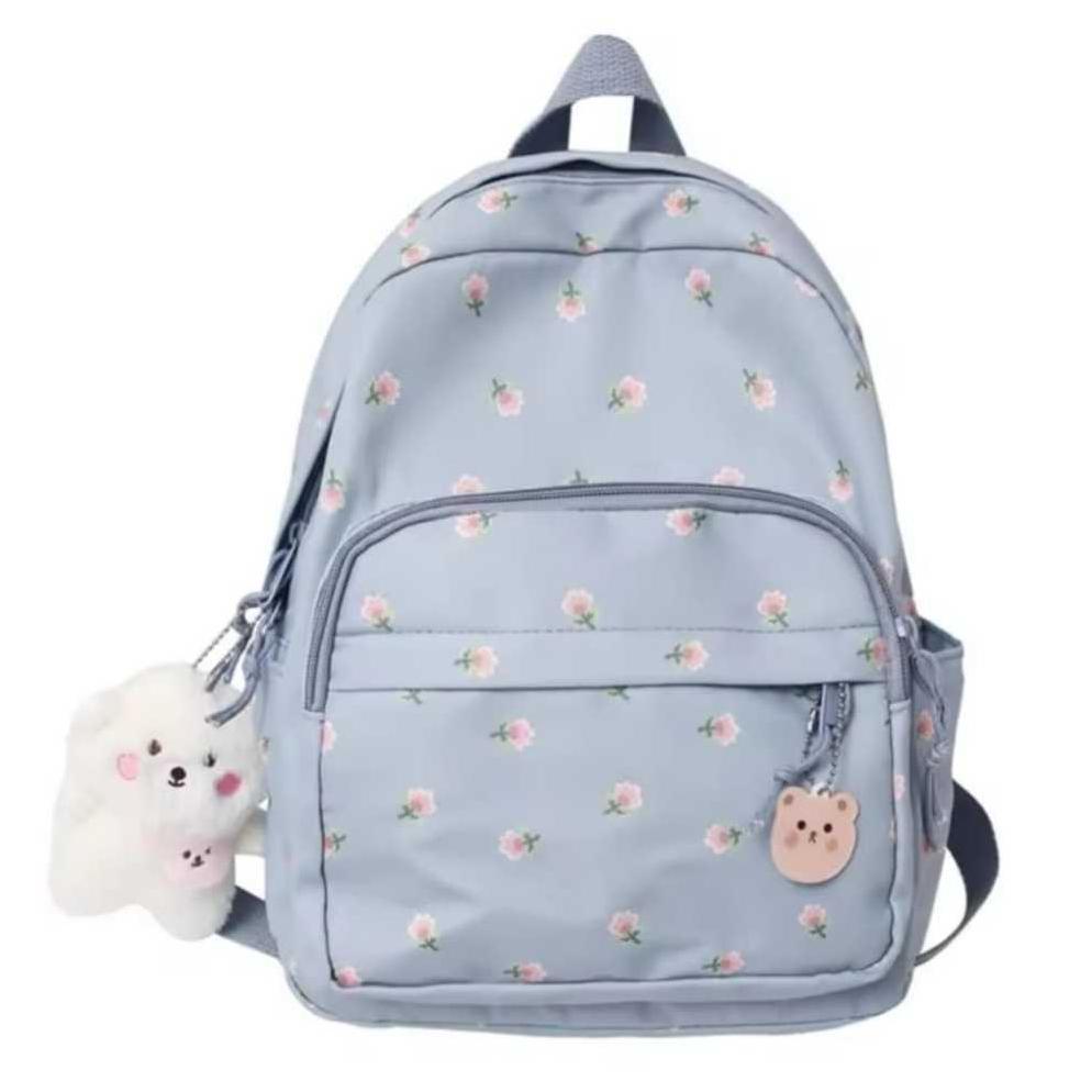 Grade Ori Tas Ransel Anak Perempuan Motif Bunga Kanvas Biru Muda|| Tas Sekolah Anak Perempuan Bungat