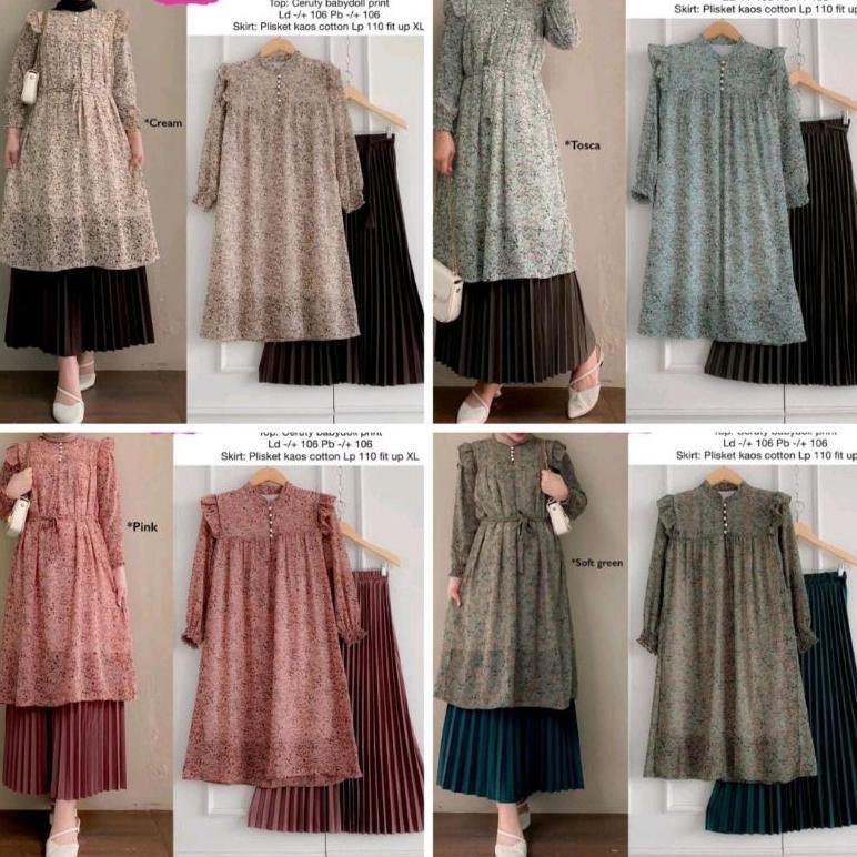 M L XL XXL| SETELAN TUNIK CERUTY BABYDOLL JUMBO//TUNIK CERUTY JUMBO//ROK JUMBO//JOVITA SET//SETELAN 