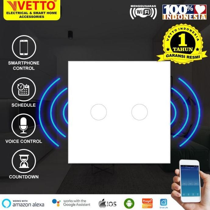 Promo Vetto Smart Wifi Touch Wallswitch - Saklar 2 Gang Putih