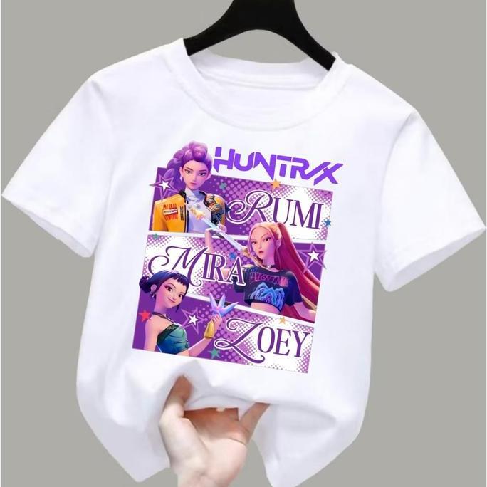 DF62 - Baju kaos anak perempuan gambar kpop demon hunter huntrix new viral lengan pendek 2-12tahun K