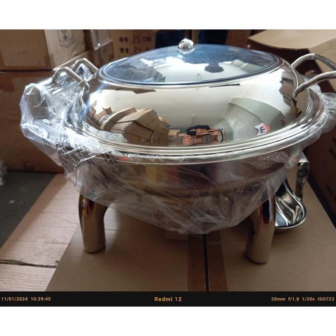 AKEBONNO - Hydraulic Round Chafing Dish/Tempat/Wadah Penghangat Makan Prasmanan Jumbo Stainless