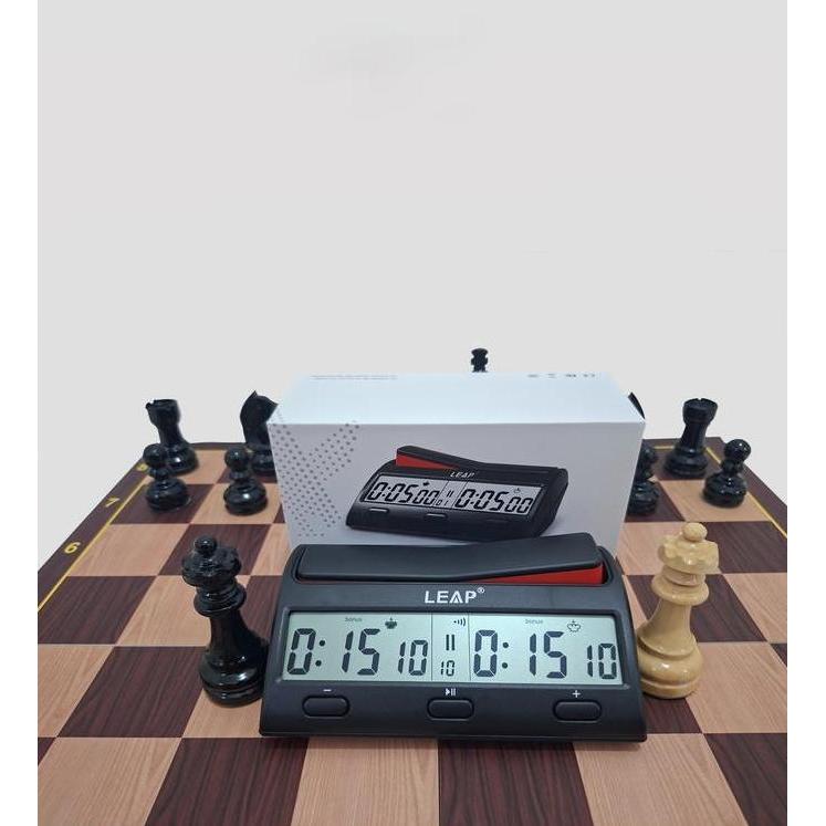 Aminahhasyim- Paket Catur GM set papan catur lipat, bidak kayu dan jam catur digital standar interna