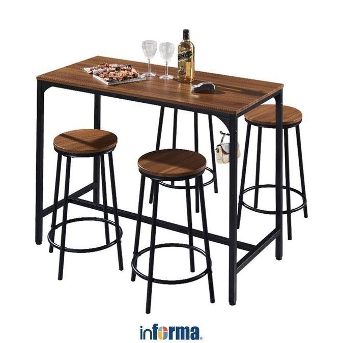 9fawazzikum - informa balgan set meja & bangku bar - cokelat kursi tinggi konter minibar pantry keda