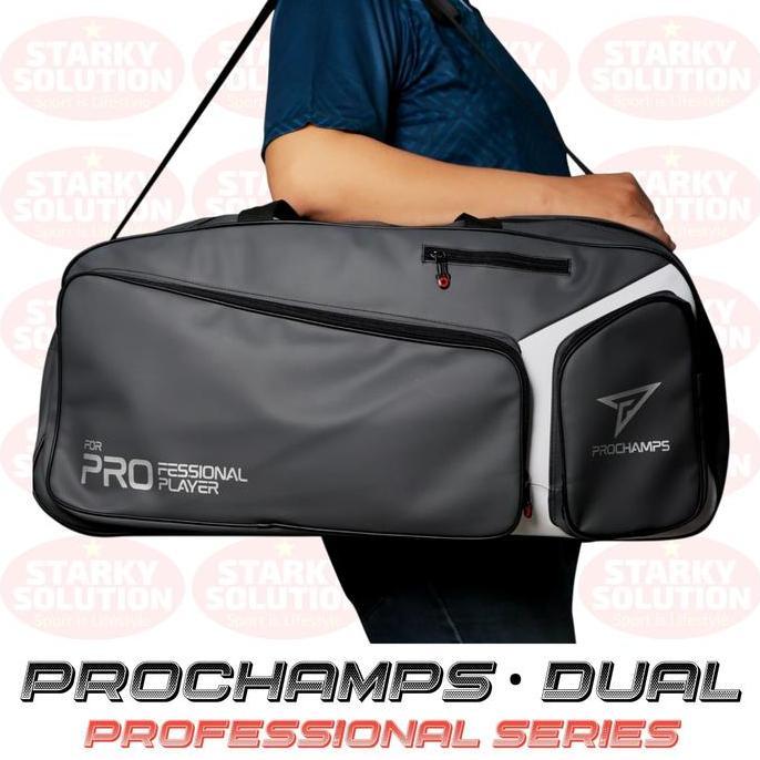 musli.store Tas Raket PROCHAMPS DUAL WHITE Professional Edition Badminton Padel Tenis Bulutangkis Th