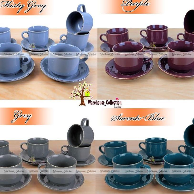 Cangkir Set warna list emas ( 6 cangkir + 6 tatakan) // Coffee Set SANGO keramik // Sango Cup & Sauc