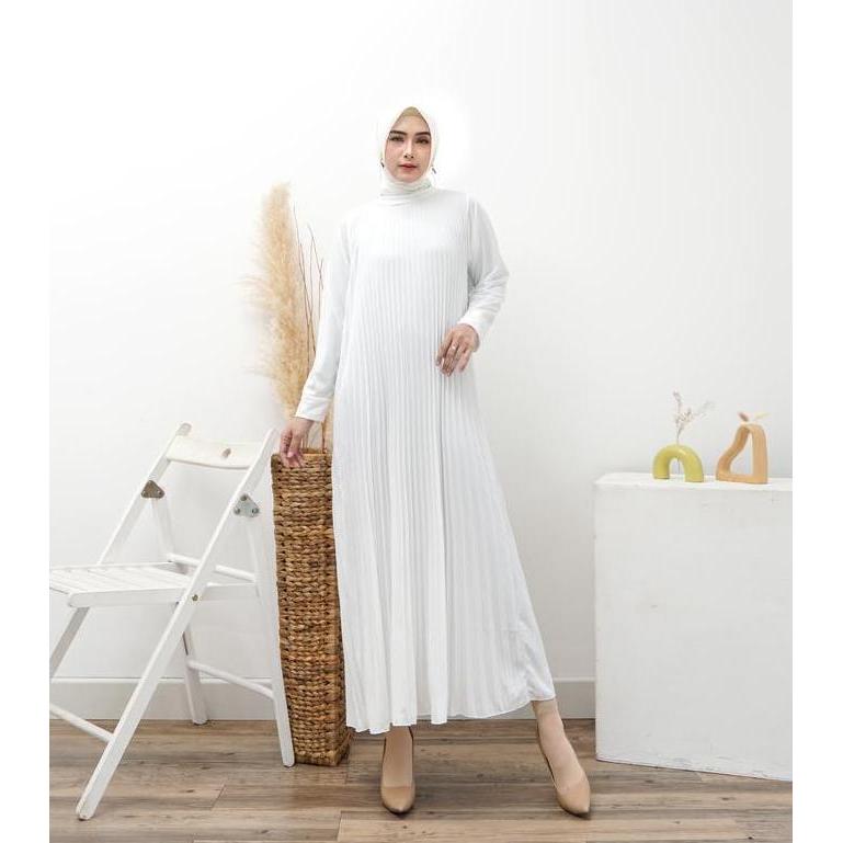 Khza- Dress Nita Maxi Plisket Lengan Panjang / Gamis Plisket / Dress Pleats / Gamis Lengan Panjang