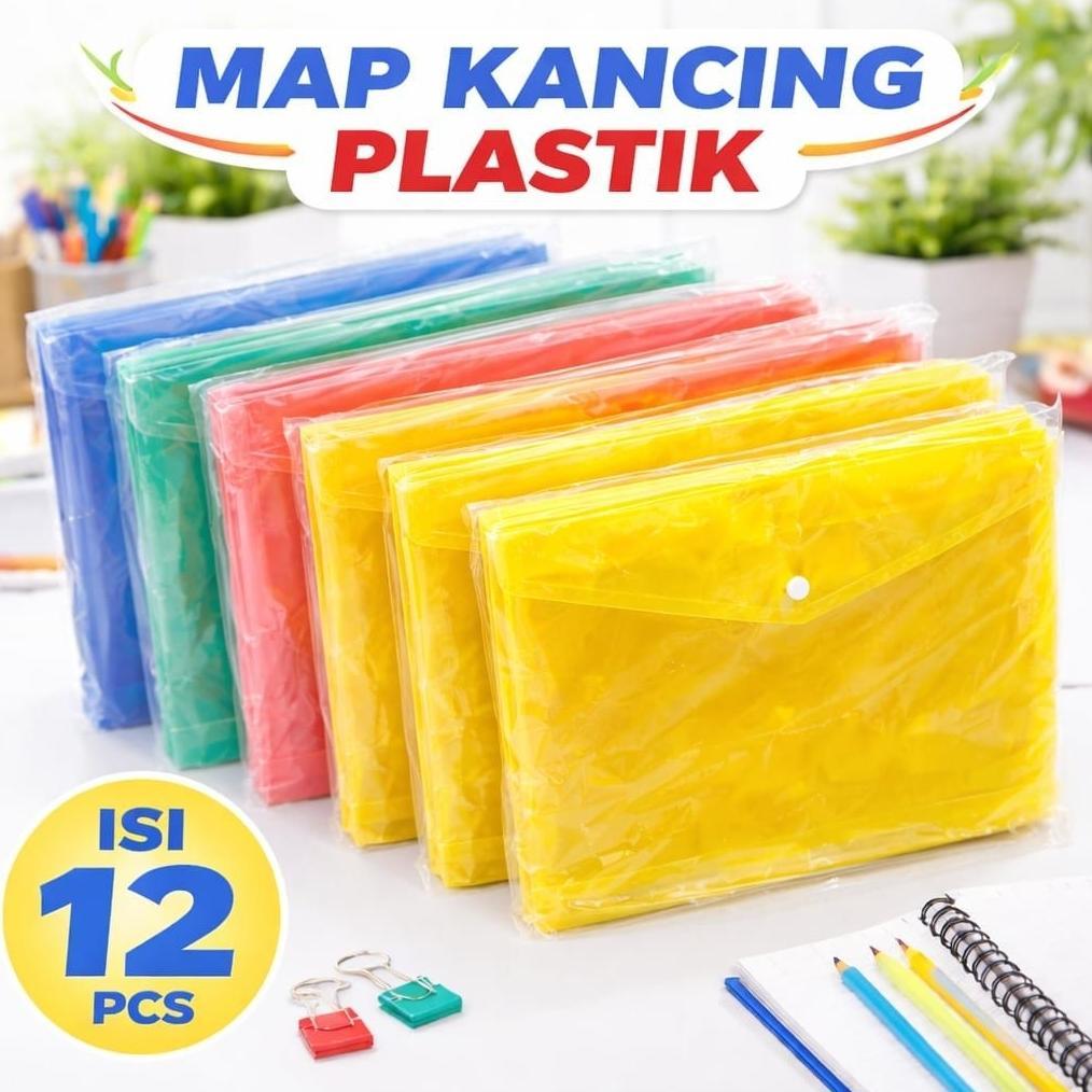 Map Kancing Plastik F4 Warna Warni | TEBAL | Map Dokumen [ 1Pak = 12Pcs]