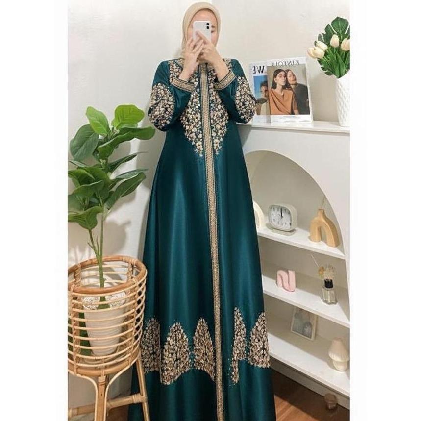 Khza- Gamis Pesta Bordir Sulam Bunga Cantik //Dress Muslim Elegan