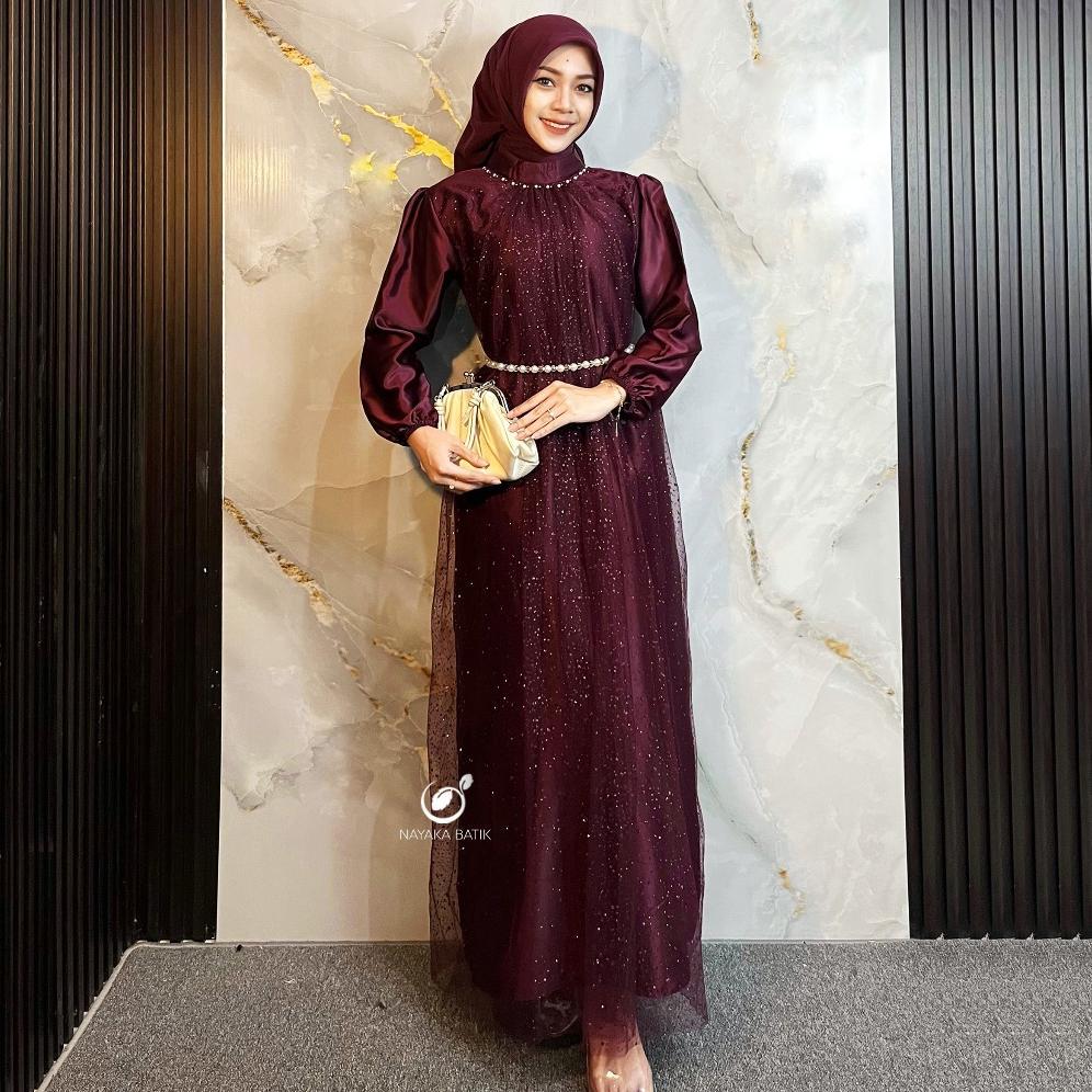 NAYAKA BATIK - Maxi Dress Noella Dress Lebaran 2026 Terbaru Gamis Roberto Carvalli Kombinasi Tulle S